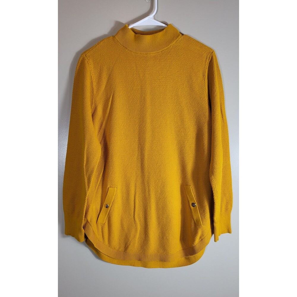 JM Collection Women XL Yellow Mock Neck Sweater High Low Tunic Cotton Blend